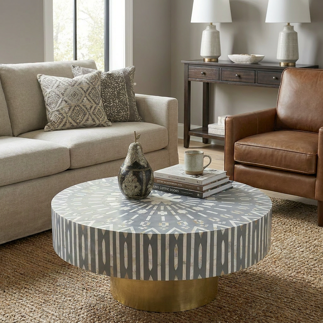 Mandala Mother of Pearl Inlay Coffee Table – Set of 3