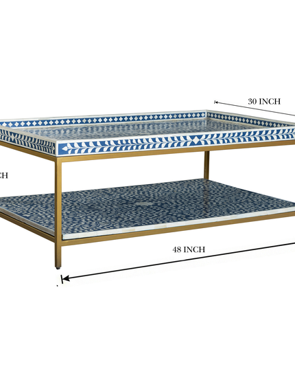 Double-Tier Floral Coffee Table with Brass Base